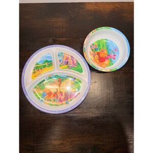 Disney Winnie the Pooh Melamine Divided Plate and Bowl Set Zak Designs Vintage